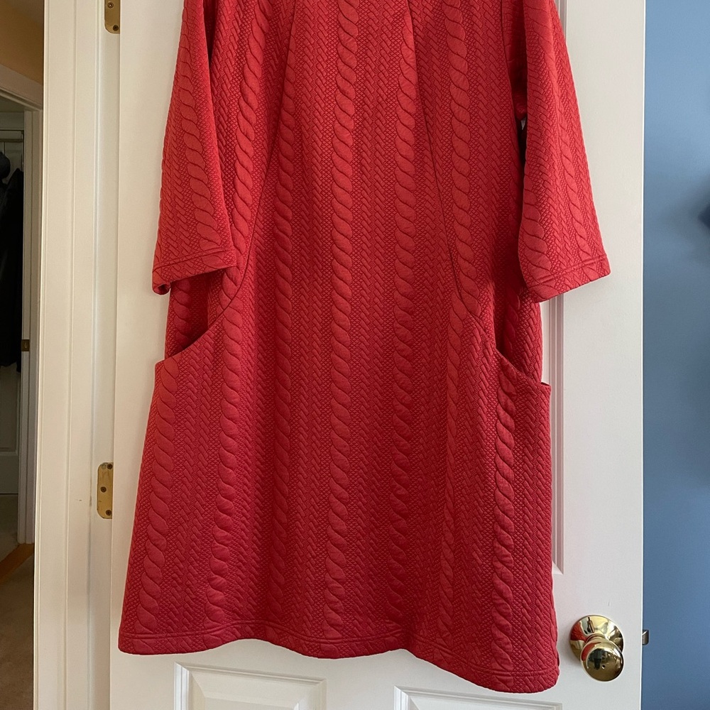 Sharagano Vibrant Burnt Orange Dress with Three Quarter Length Sleeves.